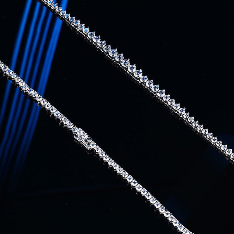 High-definition shot of the necklace laid flat and fully extended on pure white background.