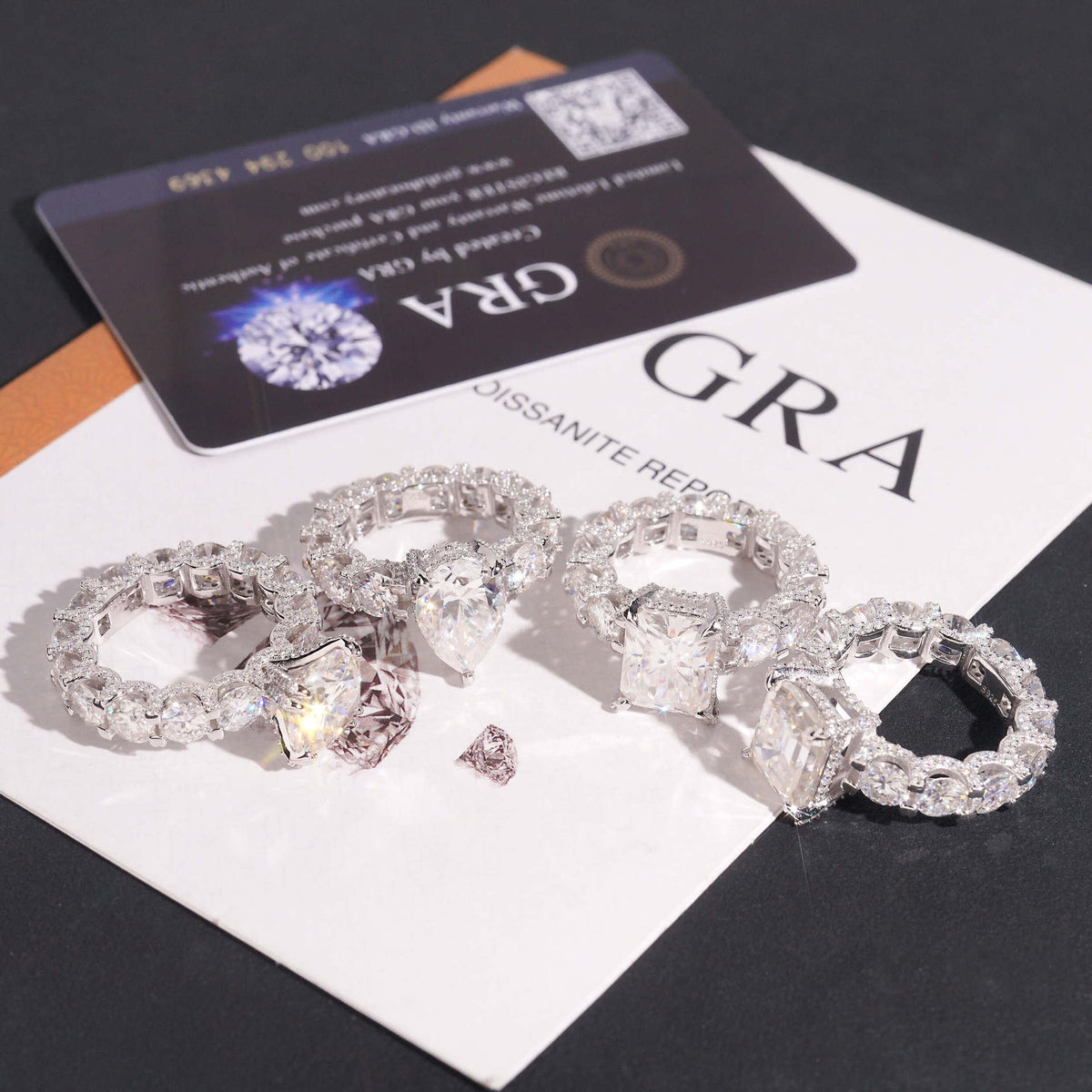 Fancy Cut Moissanite Solitaire Ring with Eternity Band