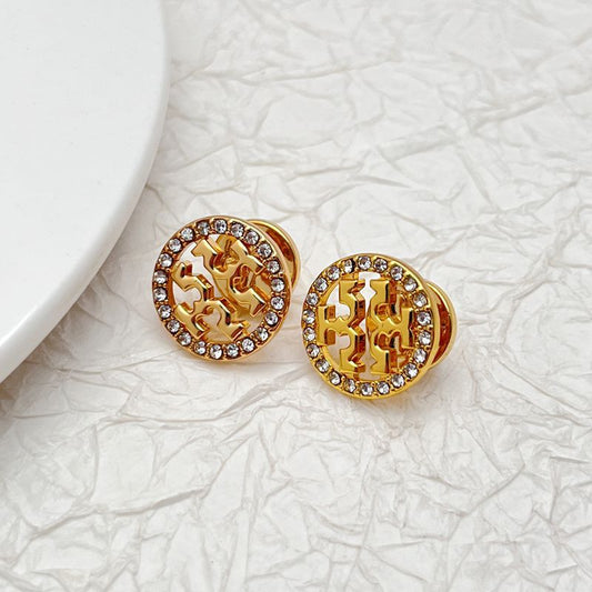 Tory Burch Icon Pavé Stud Earrings | Gold Dome Stud Earrings for Women | Sparkling Designer-Studded Earrings