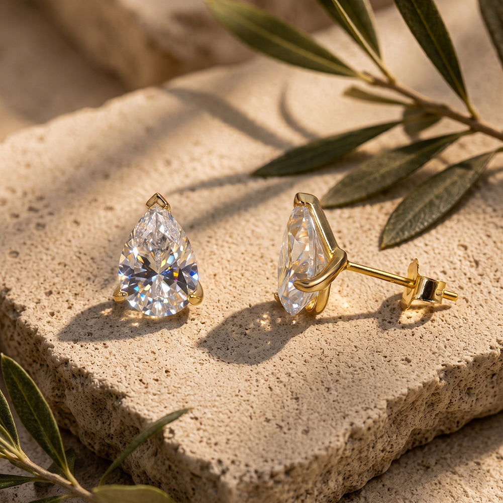 10K&14K&18K Gold Pear Cut Lab-Grown Diamond Solitaire Engagement Stud Earrings(5*8MM)