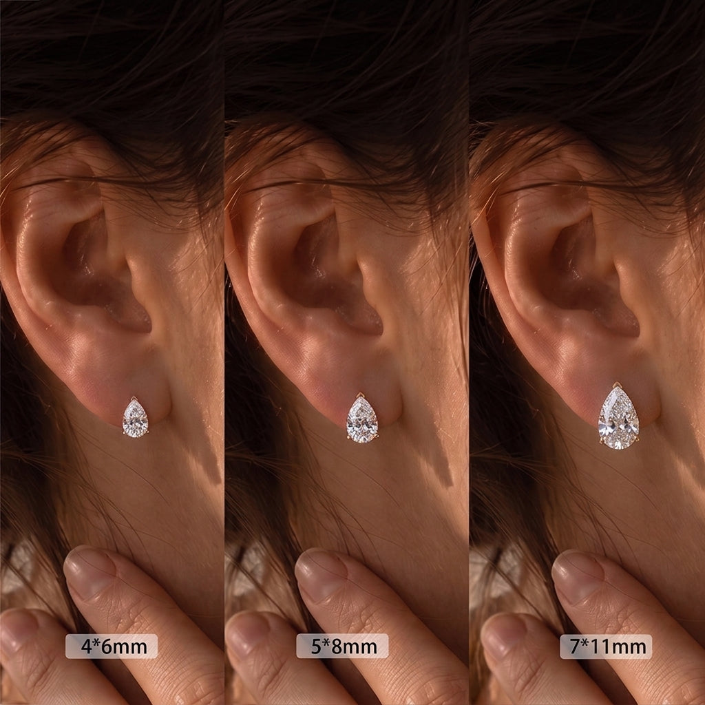 10K&14K&18K Gold Pear Cut Lab-Grown Diamond Solitaire Engagement Stud Earrings(5*8MM)
