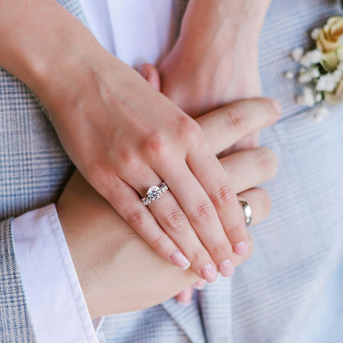 Round Lab-Grown Diamond Solitaire & Eternity Bridal Stacking Ring
