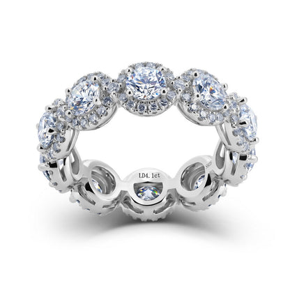 4ctw round cut diamond micro-pave halo eternity band ring in 925 sterling silver.