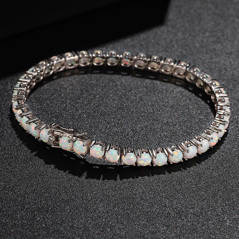 High-definition shot of the bracelet laid flat and fully extended on pure white background.