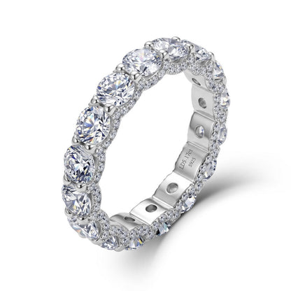 5.17ctw round cut diamond simulant eternity ring with side pave in 925 silver.