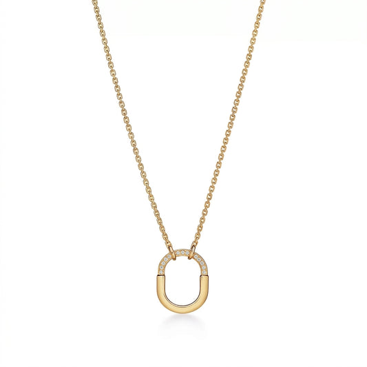 Tiffany Lock Small Pendant inYellow Gold with Diamonds