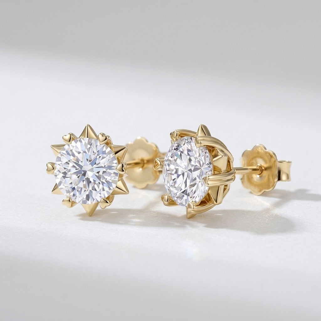 10K & 14K &18K Round Cut LabDiamondStarburst Stud Earrings(8.9MM)