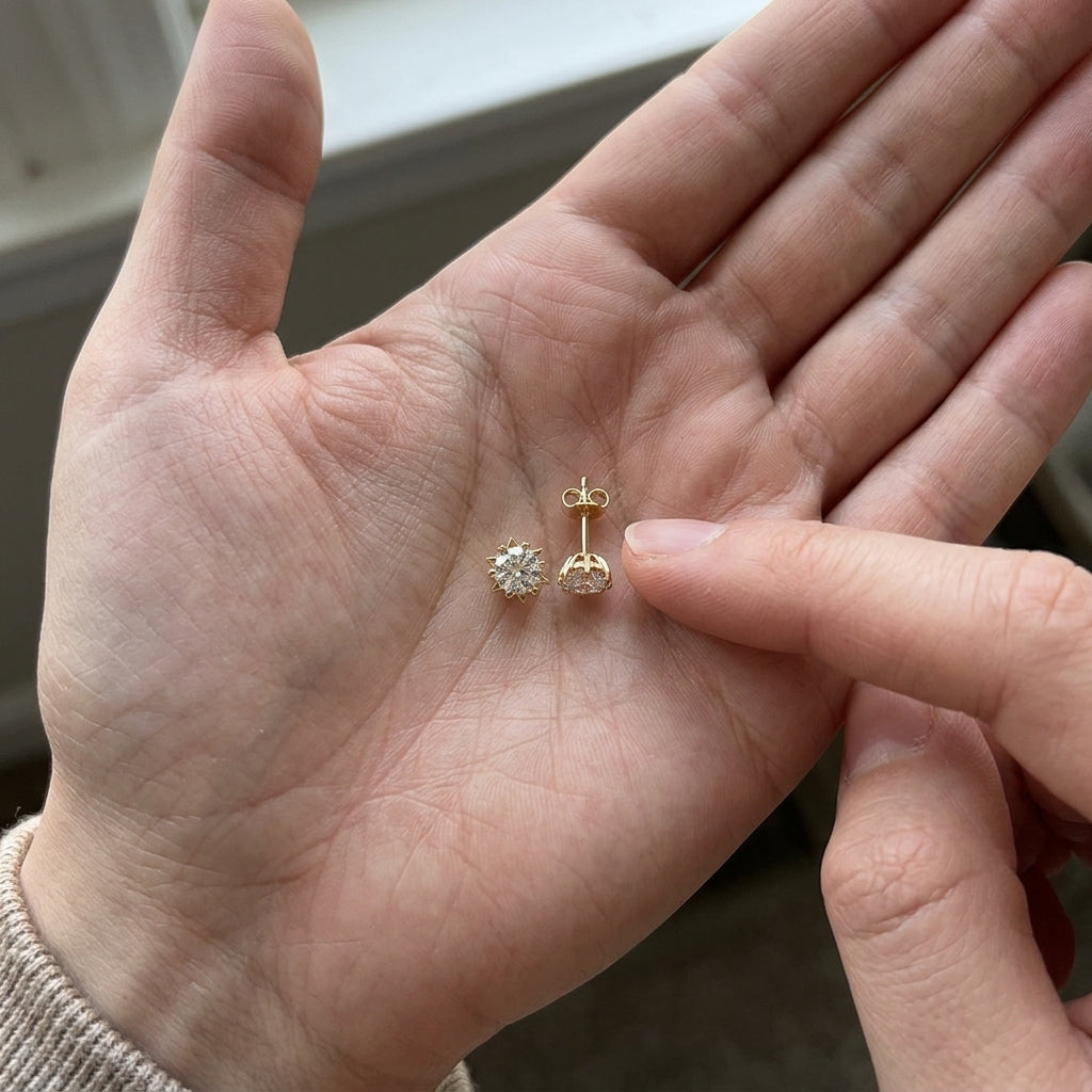 10K & 14K &18K Round Cut Lab Diamond Starburst Stud Earrings(3MM)