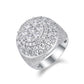925 Sterling Silver Iced Out Moissanite Hip-Hop Dome Ring by ZERRA showing a shiny silver ring with sparkling moissanite stones and textured design.