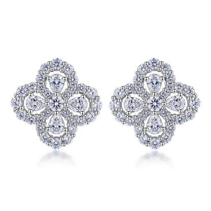 Four Leaf Clover Lab Grown Diamond Stud Earrings, Pear Cut Flower Cluster
