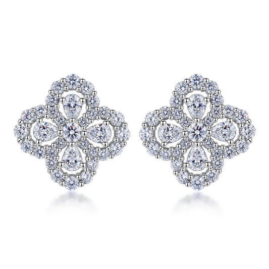 Four Leaf Clover Lab Grown Diamond Stud Earrings, Pear Cut Flower Cluster