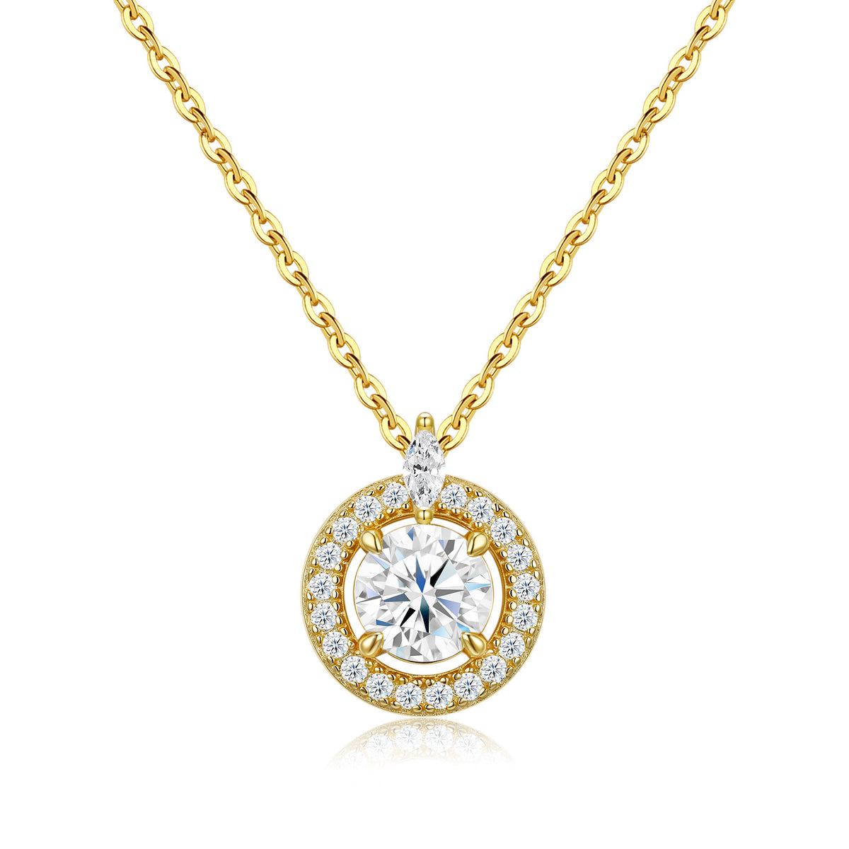 Gold Round Moissanite Halo Solitaire Pendant Necklace