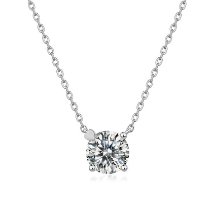 Classic Round Cut Moissanite Solitaire Necklace with Heart Accent
