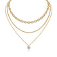 ZERRA 6-prong round moissanite layered necklace for women, featuring elegant mixed chain styles and sparkling gemstone.
