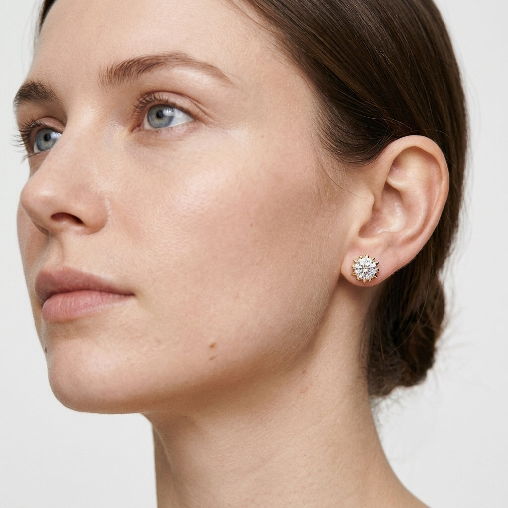 10K & 14K &18K Round Cut LabDiamondStarburst Stud Earrings(8.9MM)