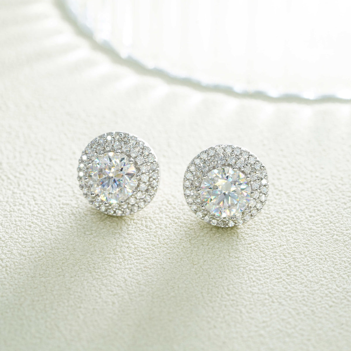 Iced Out Double Round Halo Solitaire Moissanite Stud Earrings