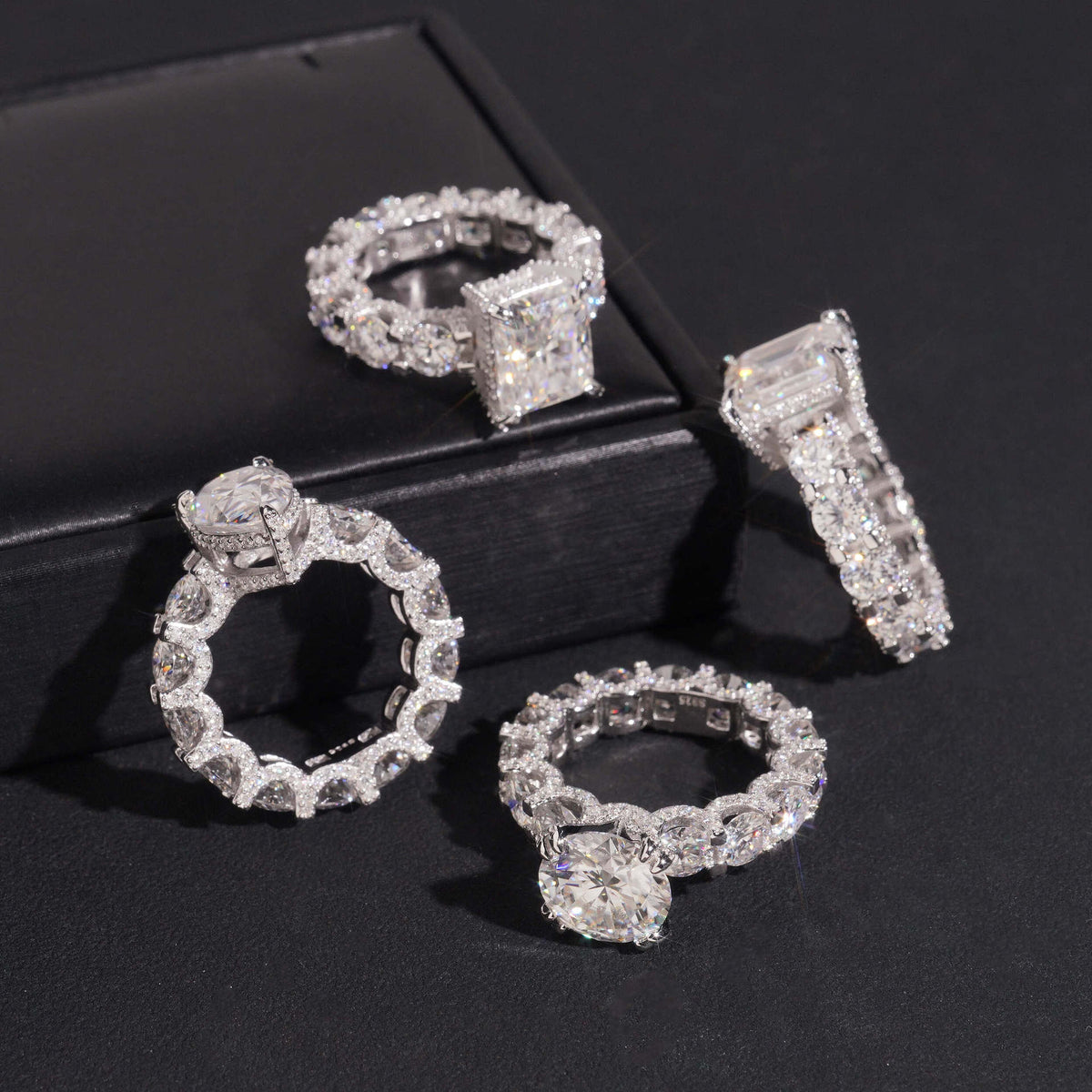Fancy Cut Moissanite Solitaire Ring with Eternity Band