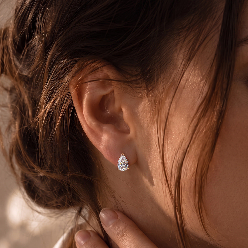 10K&14K&18K Gold Pear Cut Lab-Grown Diamond Solitaire Engagement Stud Earrings(5*8MM)