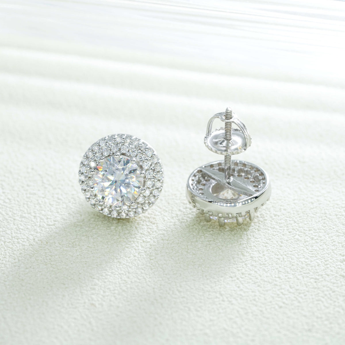 Iced Out Double Round Halo Solitaire Moissanite Stud Earrings