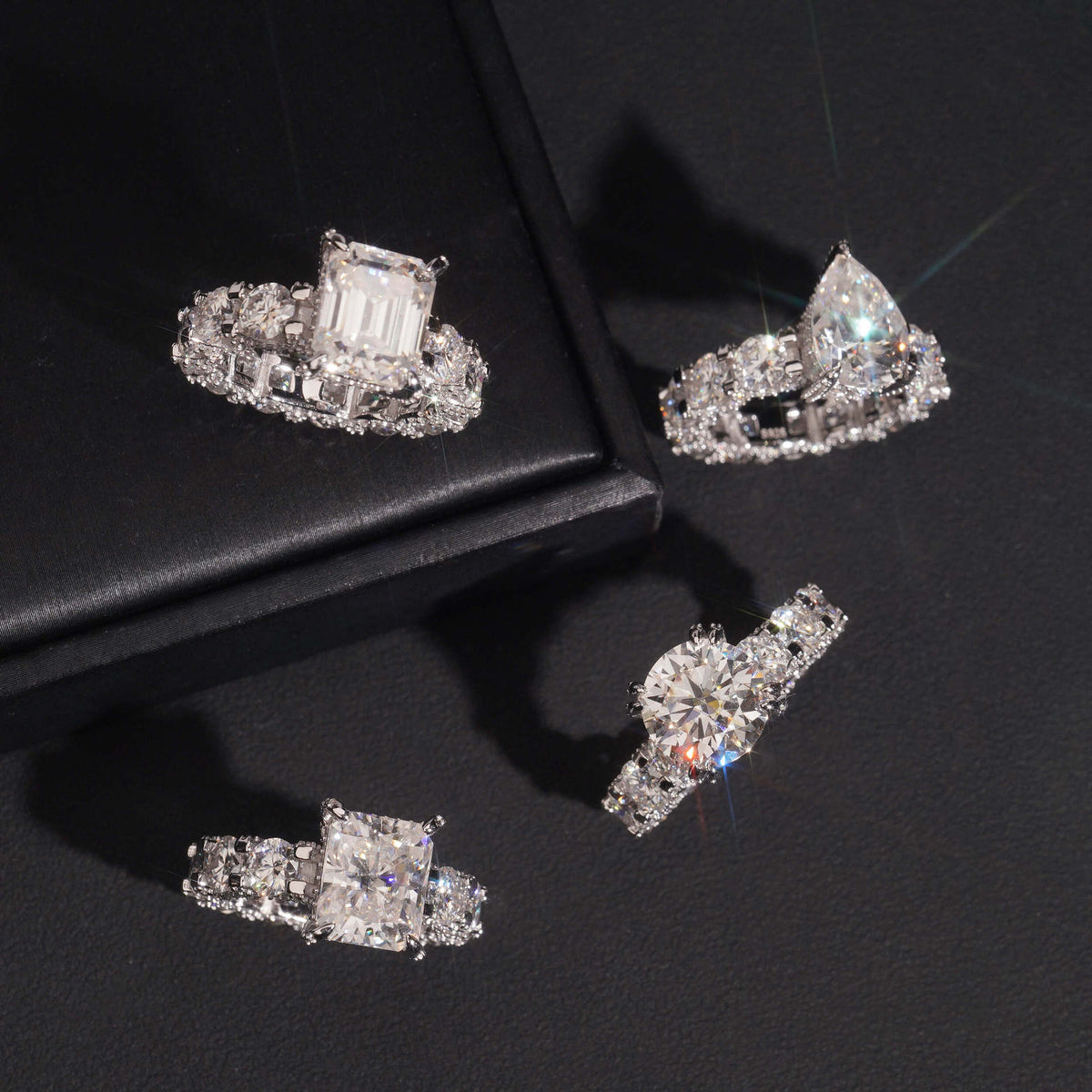 Fancy Cut Moissanite Solitaire Ring with Eternity Band