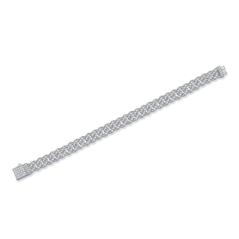 High-definition shot of the bracelet laid flat and fully extended on pure white.