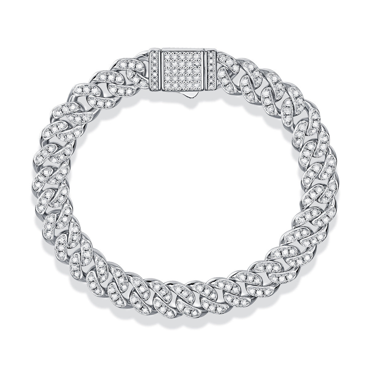 High-definition shot of the bracelet laid flat and fully extended on pure white.