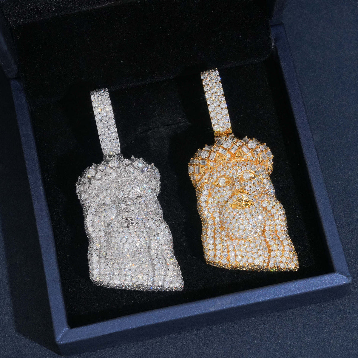 925 sterling silver iced out moissanite jesus piece pendant in gold and silver in luxury blue gift box