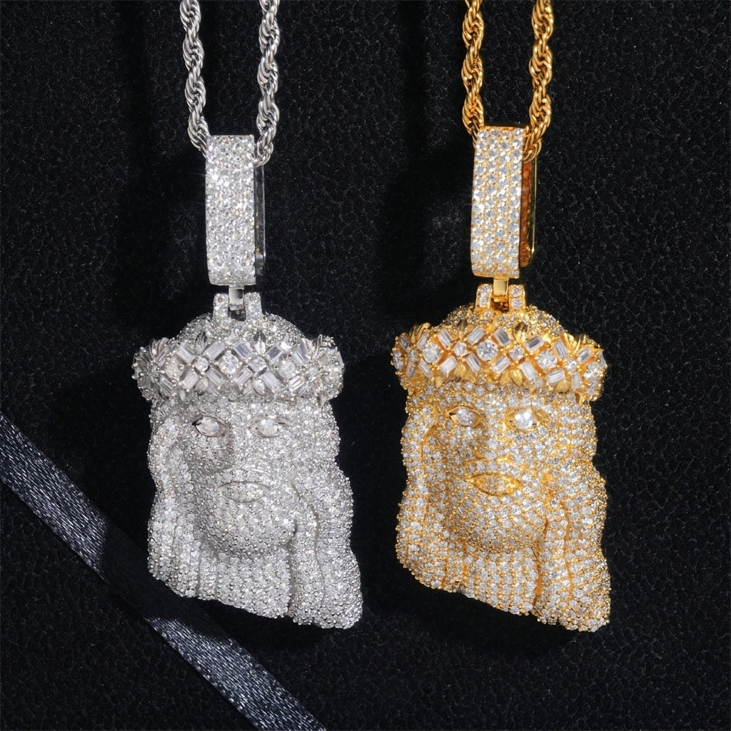 925 sterling silver full iced out moissanite jesus piece pendant in silver and gold with rope chain