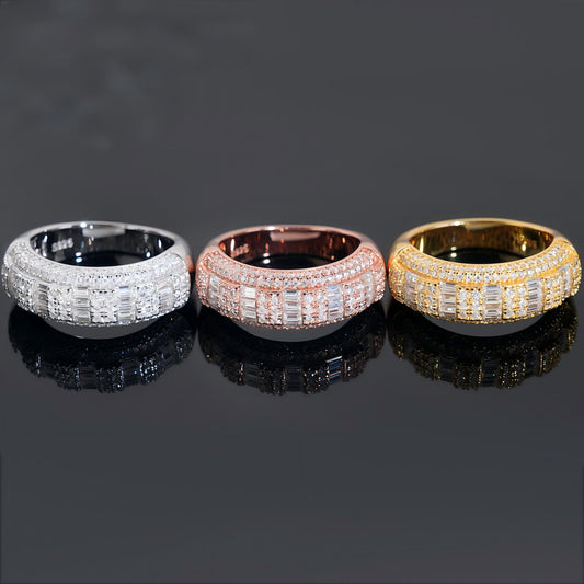  Square silver ring on dark background, showing full pavé sparkle. Alt: “925 Silver Hip Hop Square Moissanite Ring – Rhodium.”