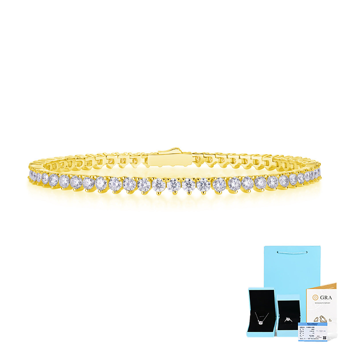 18K Yellow Gold Moissanite Tennis Bracelet.”