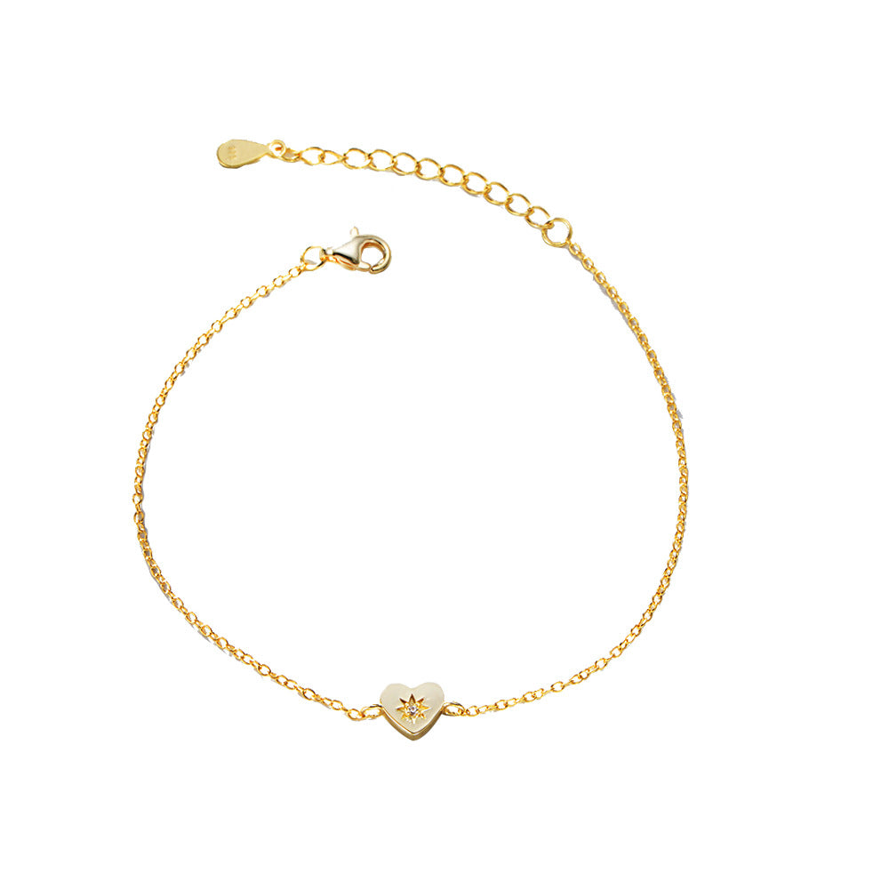 925 Sterling Silver 14K Gold Plated Heart Bracelet
