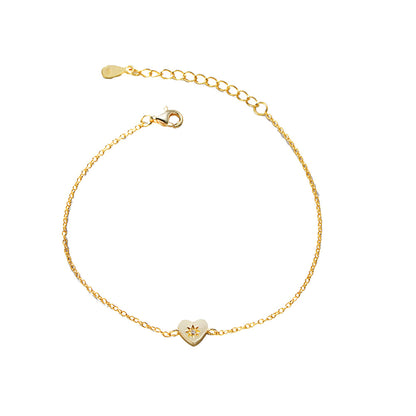 925 Sterling Silver 14K Gold Plated Heart Bracelet