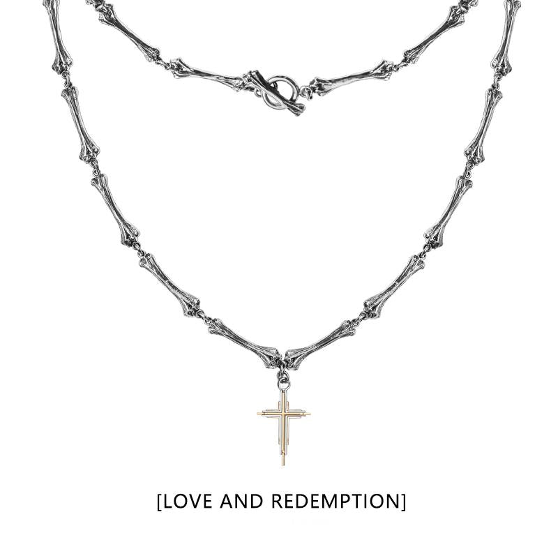 “Close-up of handcrafted bone-style cross pendant in solid 925 silver”