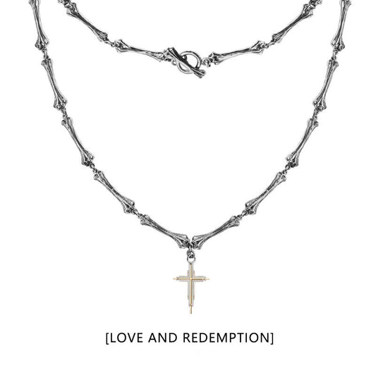 “Close-up of handcrafted bone-style cross pendant in solid 925 silver”