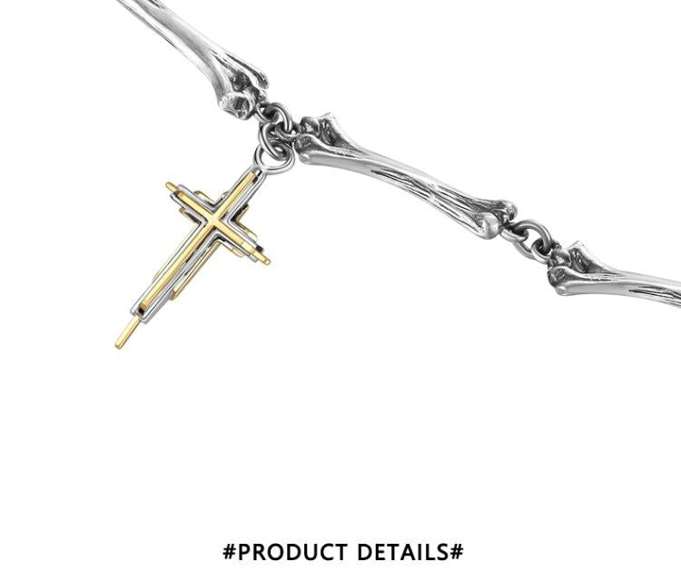 “Close-up of handcrafted bone-style cross pendant in solid 925 silver”