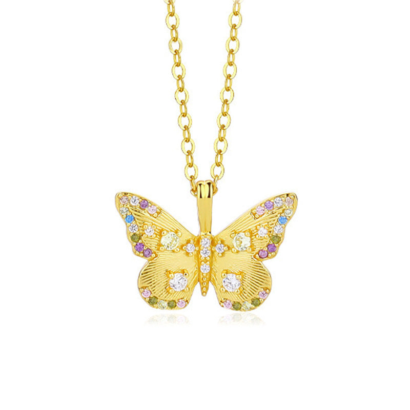 925 Sterling Silver Colorful CZ Butterfly Necklace on White Background
