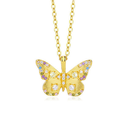 925 Sterling Silver Colorful CZ Butterfly Necklace on White Background