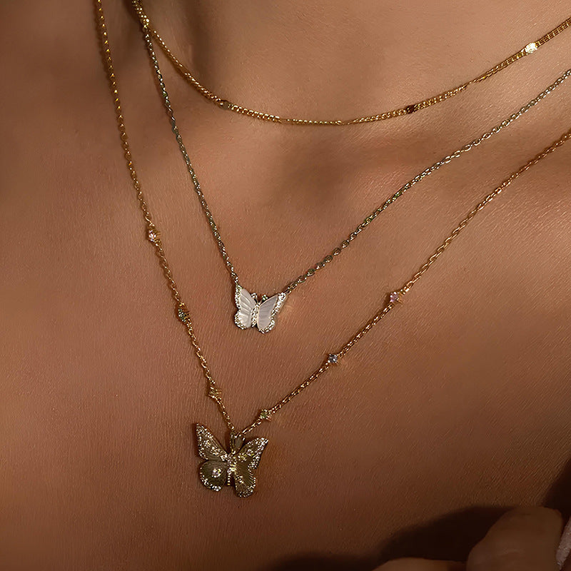 Woman Wearing Light Luxury INS Style Butterfly Necklace