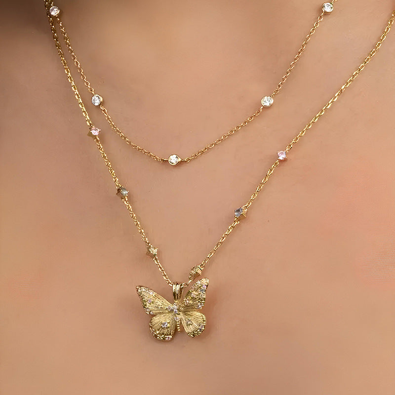 Woman Wearing Light Luxury INS Style Butterfly Necklace