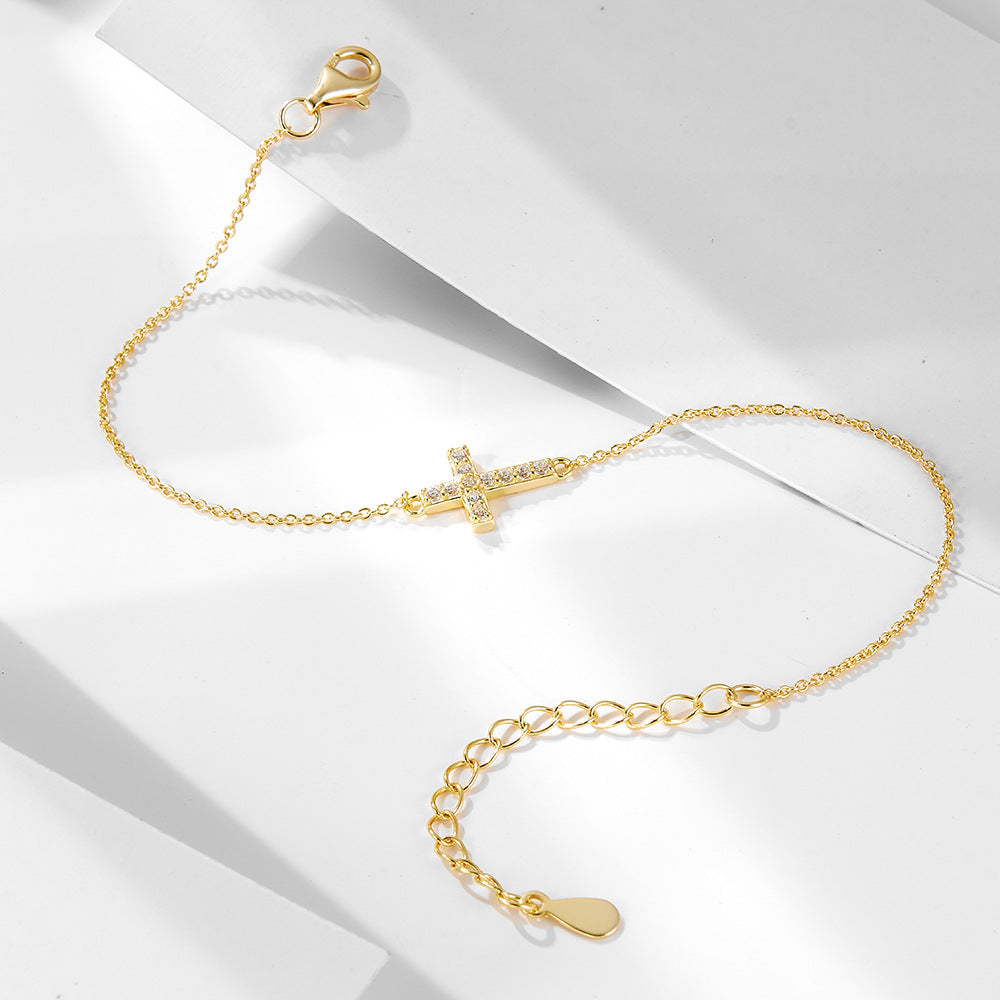 Close-up of Silver Cross Charm and Zircon Setting