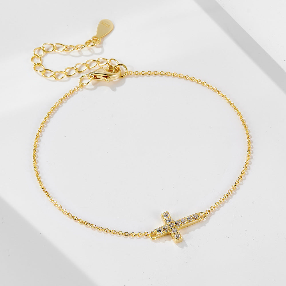 925 Sterling Silver Cross Bracelet with Micro Pave Zircon