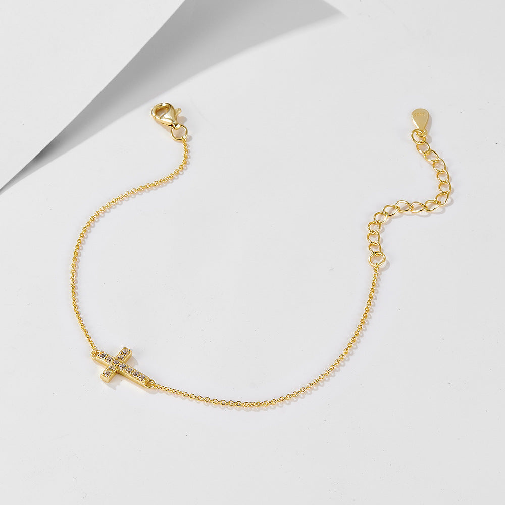 925 Sterling Silver Cross Bracelet with Micro Pave Zircon