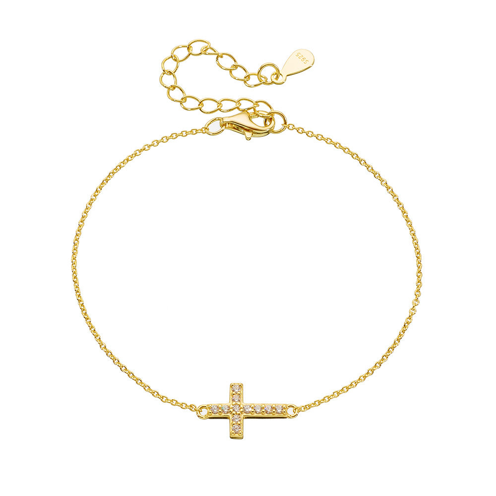 925 Sterling Silver Cross Bracelet with Micro Pave Zircon