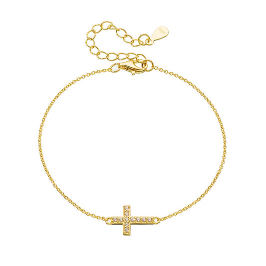 925 Sterling Silver Cross Bracelet with Micro Pave Zircon