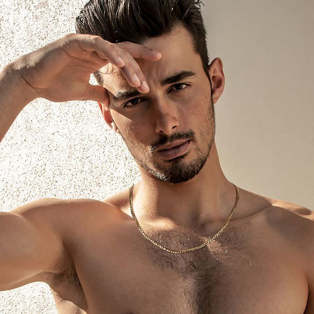 Focus: How the 5MM curb chain sits on a male neck.