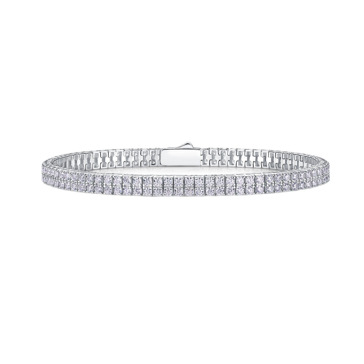Bracelet styled with evening or bridal attire. Alt: “Enhanced Sparkle: Styling Double-Row Moissanite Bracelet.”