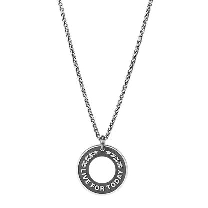 “Sterling silver dragon bone medallion necklace flat lay photo”