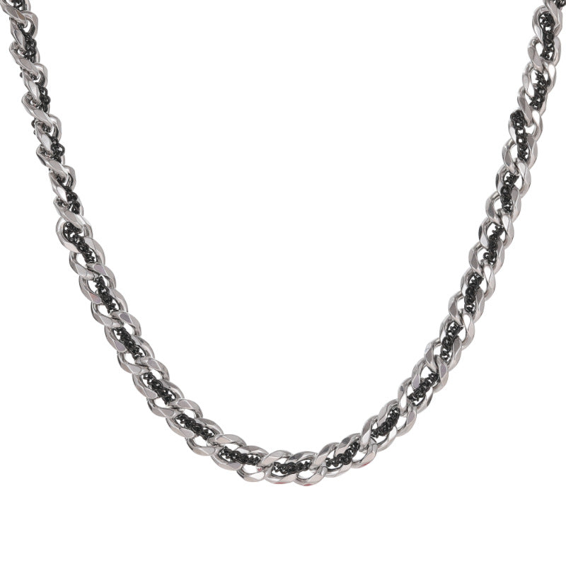 “Dual-layer 925 sterling silver Cuban chain with hidden gold accents – flat lay product view”