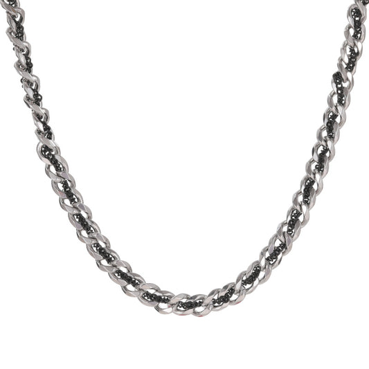 “Dual-layer 925 sterling silver Cuban chain with hidden gold accents – flat lay product view”