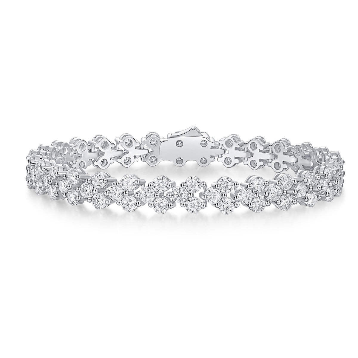 Yellow gold heart moissanite bracelet on neutral background. Alt: “Heart Moissanite Tennis Bracelet – 18K Yellow Gold.”